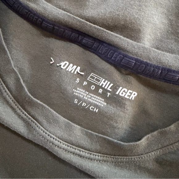 Tommy Hilfiger Sport Army Green Cotton Blend Logo Tee Size S - Picture 4 of 6
